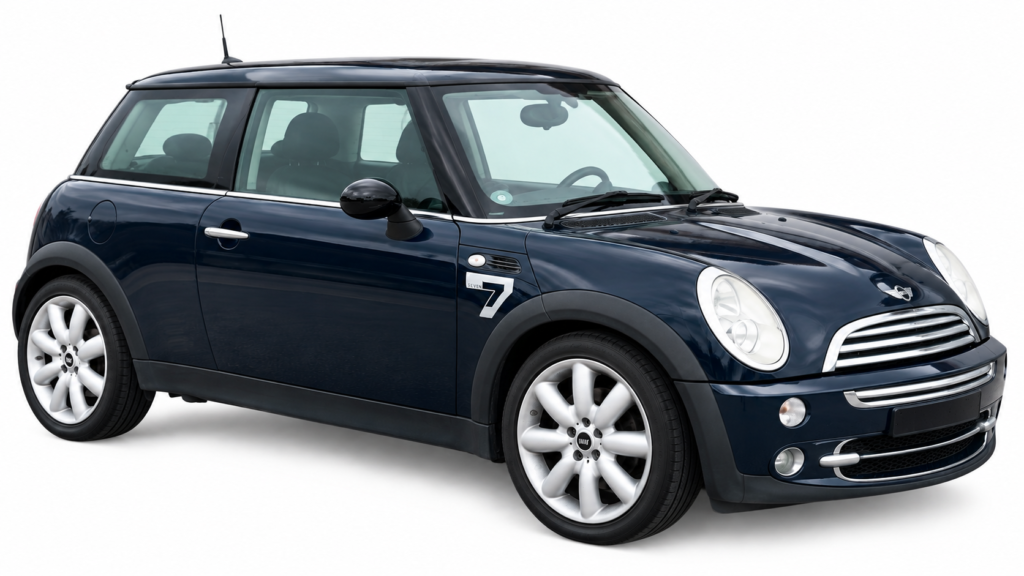 tengerkék mini cooper seven stúdióban